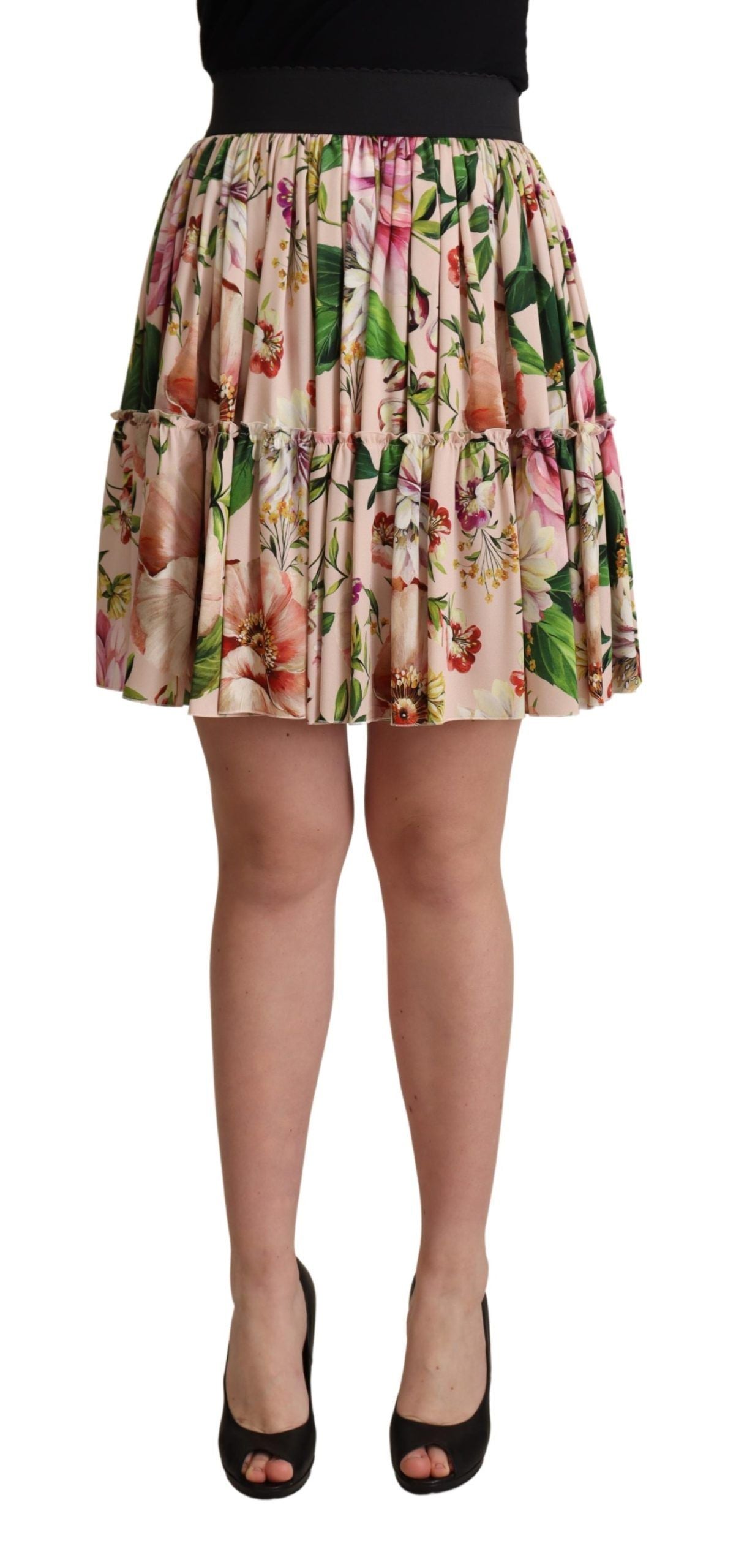 Dolce Gabbana Elegant Floral Silk High Waist Mini Skirt