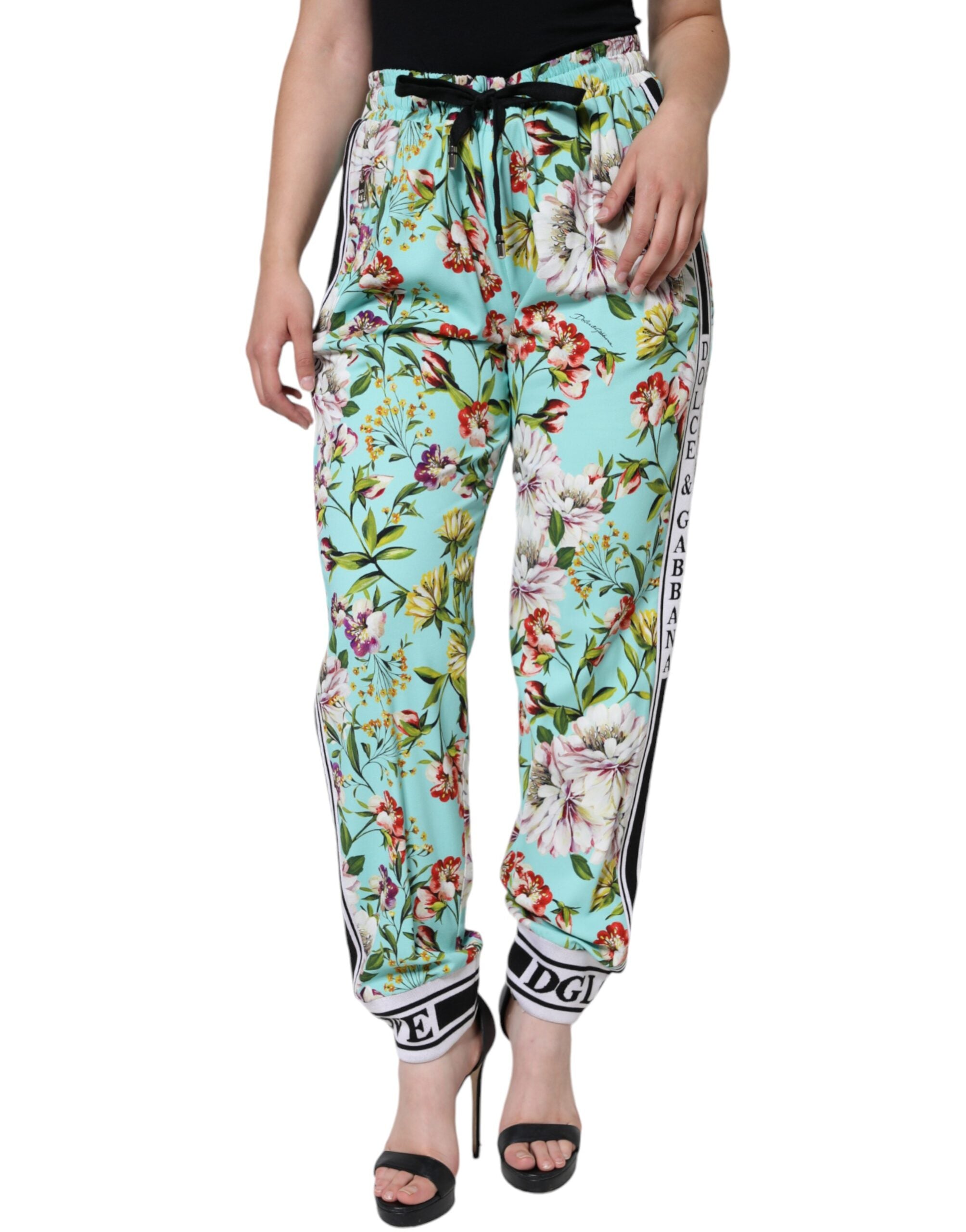 Dolce Gabbana Green Floral Mid Waist Jogger Women Pants