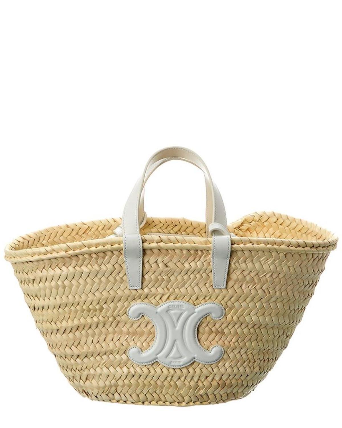 CELINE Triomphe Classic Panier Straw Leather Tote