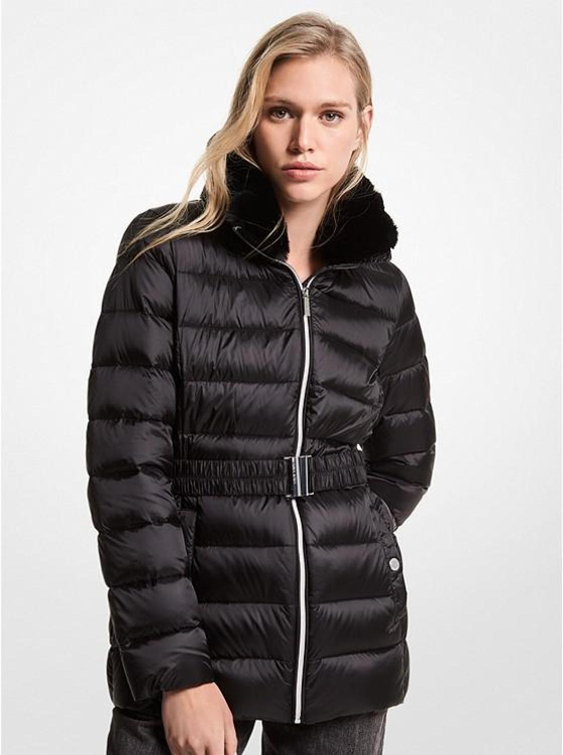 Calvin klein faux fur outlet trim quilted puffer coat