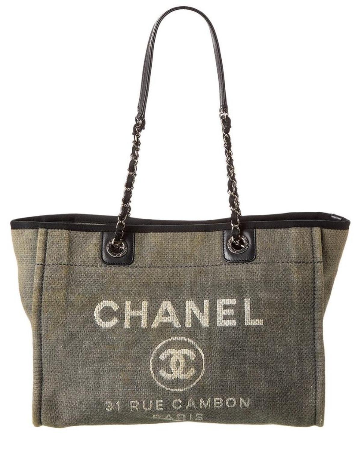 Chanel Grey Canvas Small Deauville Tote Authentic Pre Owned