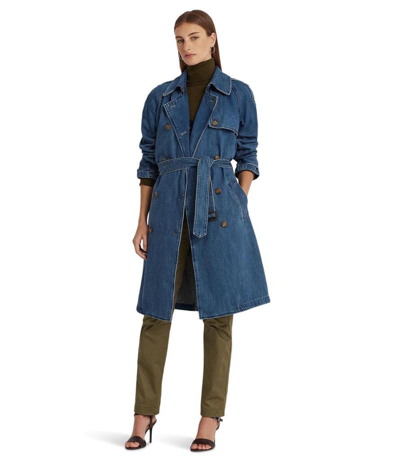 Empire Signature Logo Jacquard Denim Trench Coat