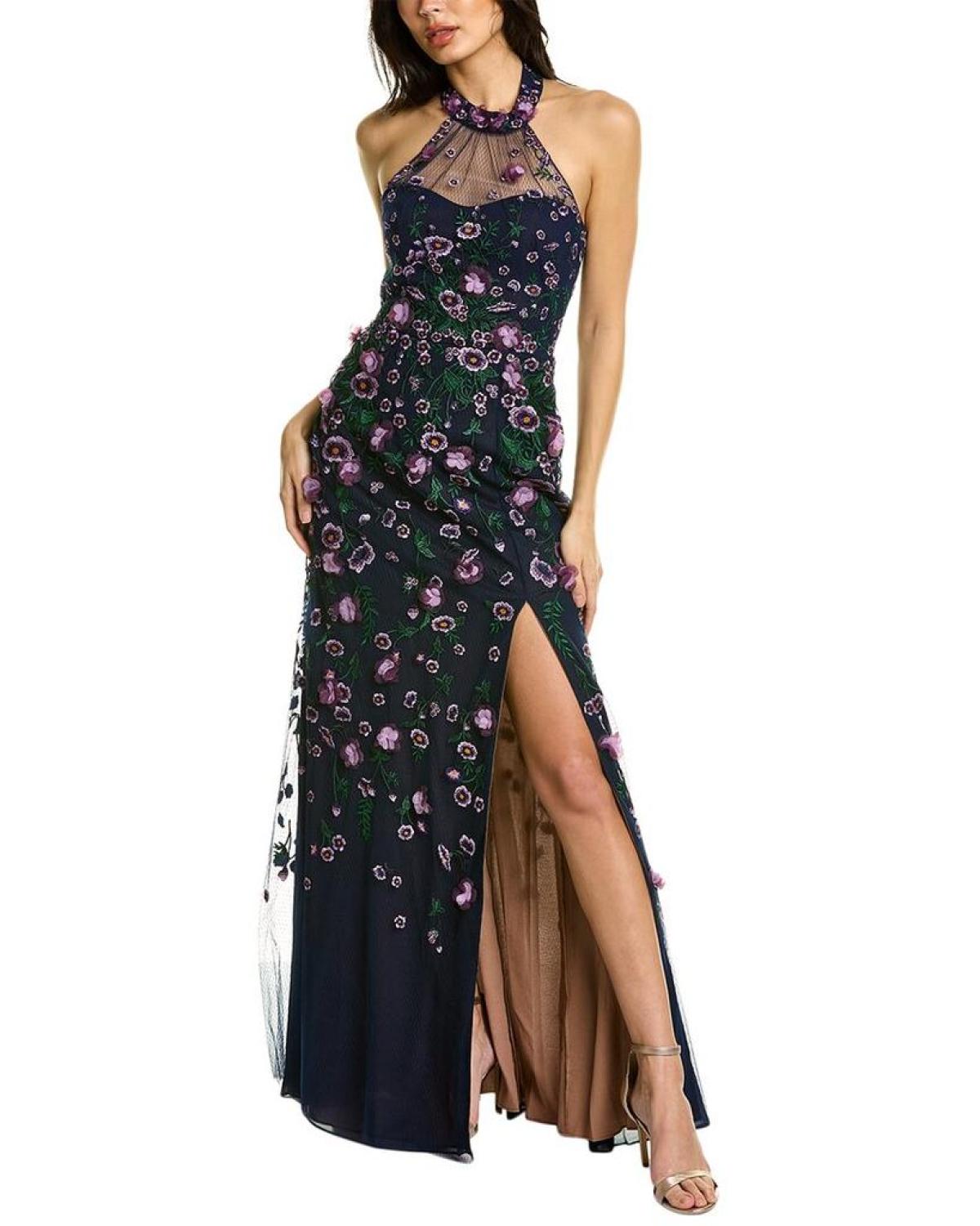 Marchesa notte hotsell floral embroidered gown