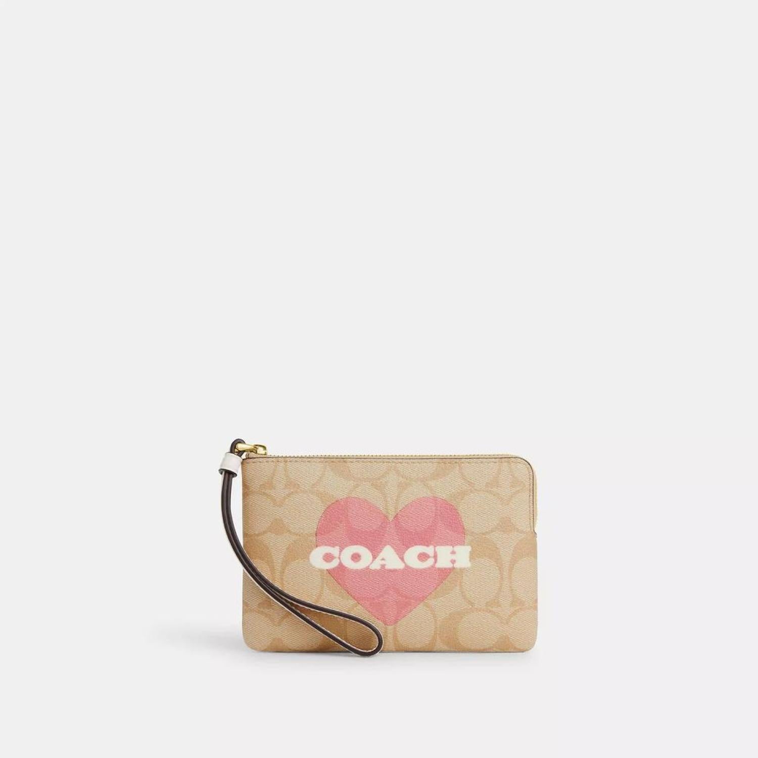 Coach Corner popular Zip Wristlet In Signature Canvas With Cat Mittens Print