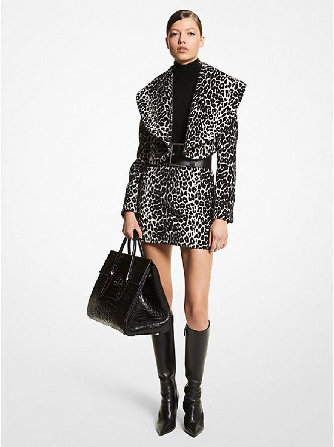 Leopard Wool Melton Bolero Jacket