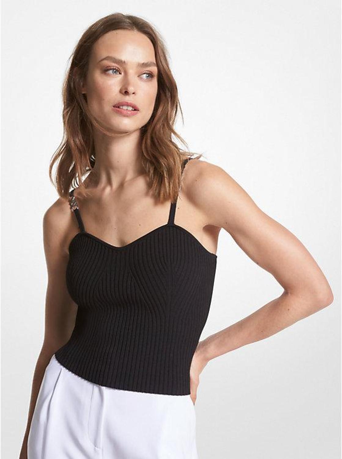 Metallic Ribbed Stretch Viscose Tank Top