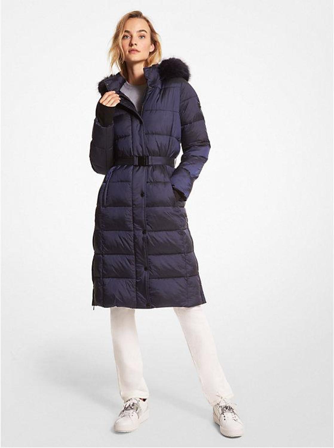 Navy belted puffer coat hotsell