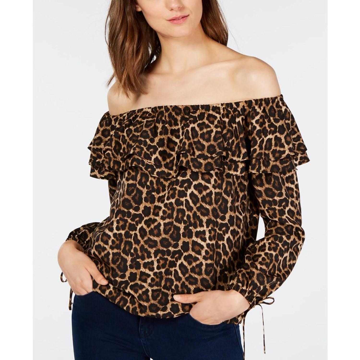 ANIMAL PRINT RUFFLED TOP - Leopard