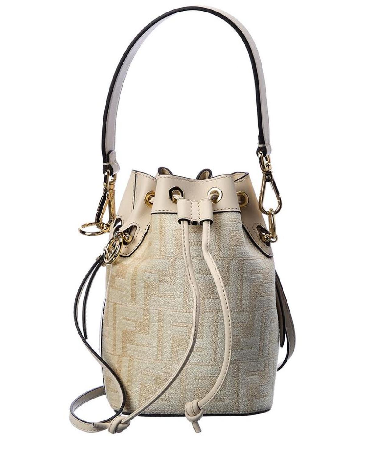 Fendi Tapestry Fabric Mon Tresor Mini Bucket Bag in White