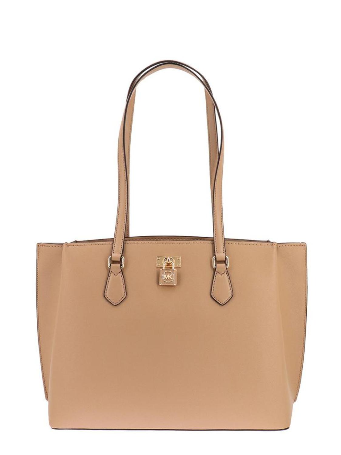 Michael Kors Padlock Detailed Top Zip Large Tote Bag