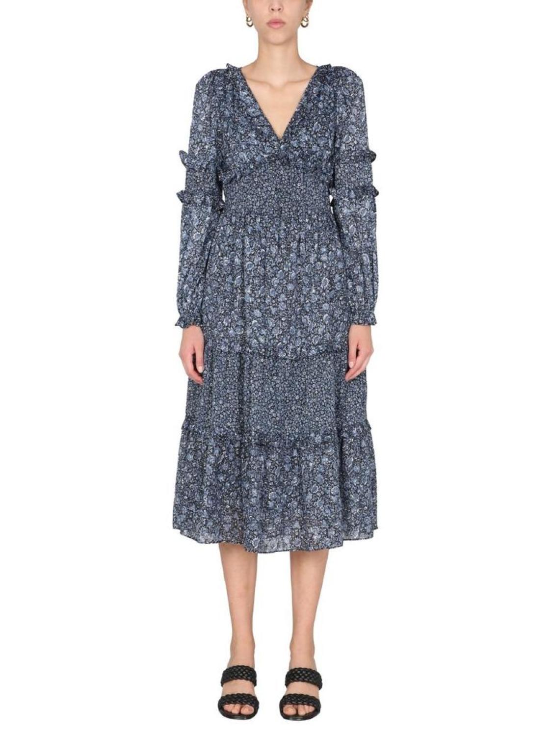 Michael Michael Kors Floral Printed V-Neck Midi Dress