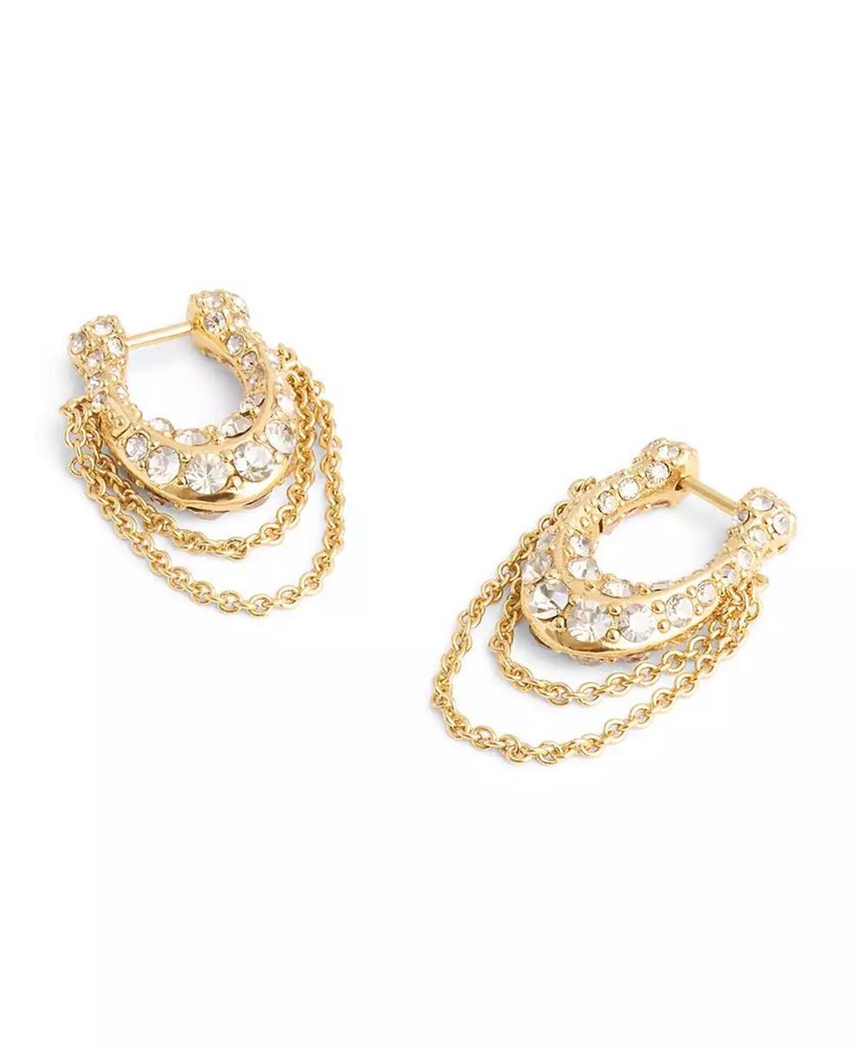 Faux Stone Signature Pavé C Chain Hoop Earrings