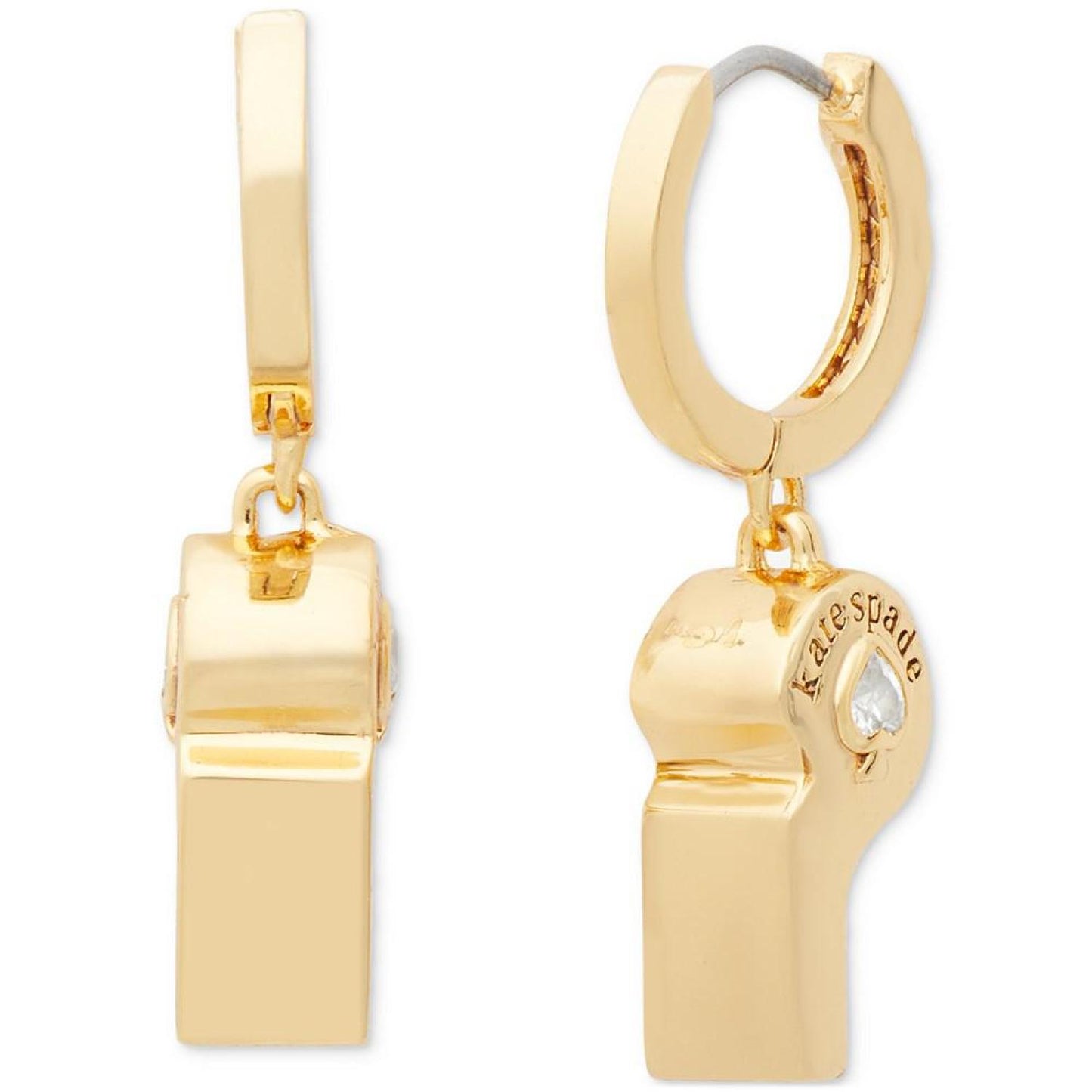 Gold-Tone Crystal Spade Whistle Charm Hoop Earrings