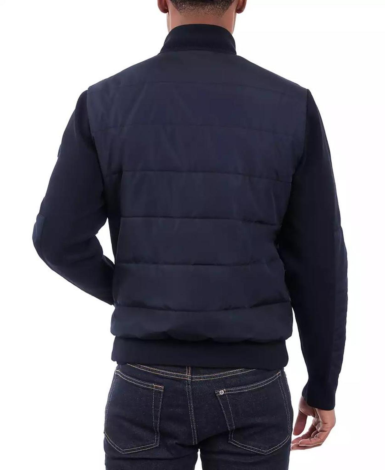 Men's Mixed-Media Knit-Sleeve Puffer Jacket