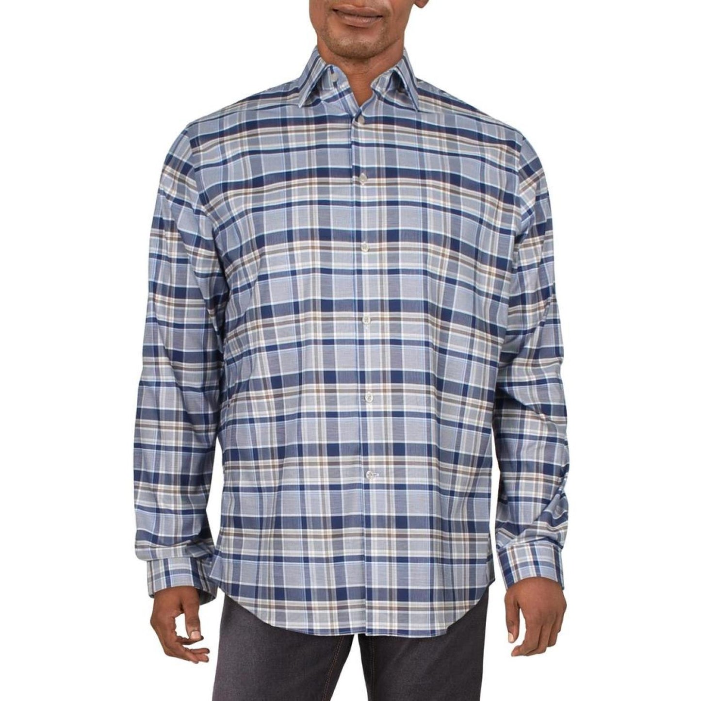 Mens Plaid Stretch Button-Down Shirt