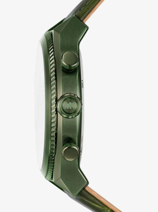 Oversized Panorama Olive-Tone and Crocodile Embossed Leather Watch