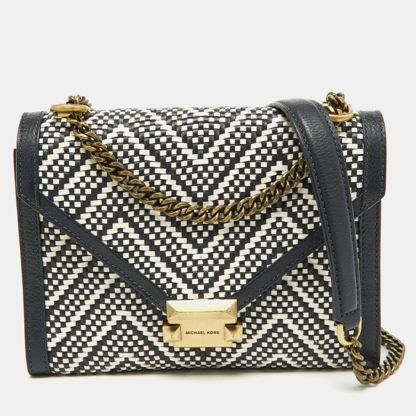 Michael Kors Navy  Woven Leather Whitney Shoulder Bag