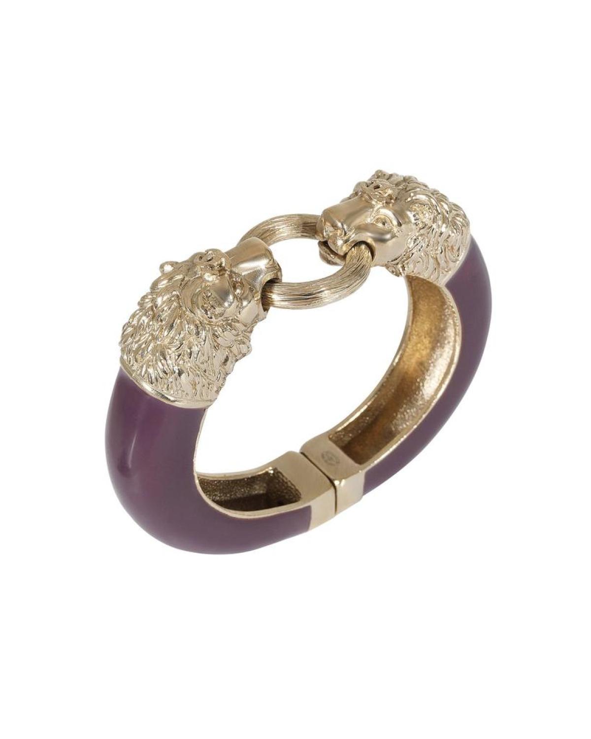 Chanel Lion Head Purple Enamel Gold Tone Cuff Bracelet