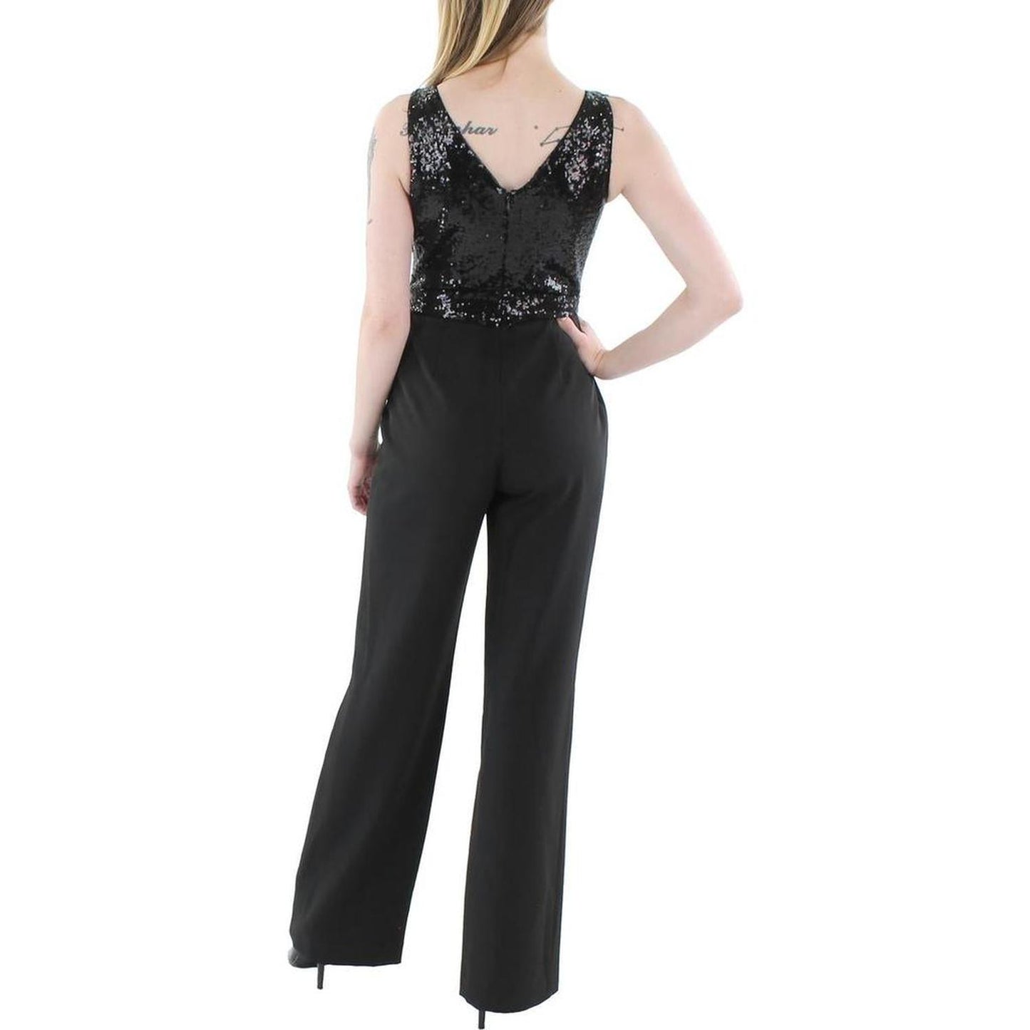 Womens Sequined Belted Jumpsuit