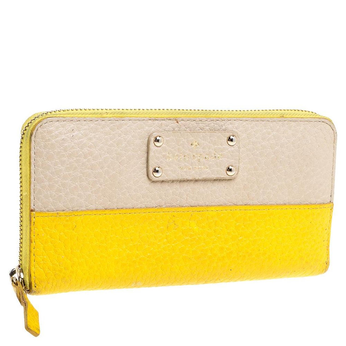 Kate Spade Yellow/beige Leather Grove Court Lacey Zip Around Wallet..