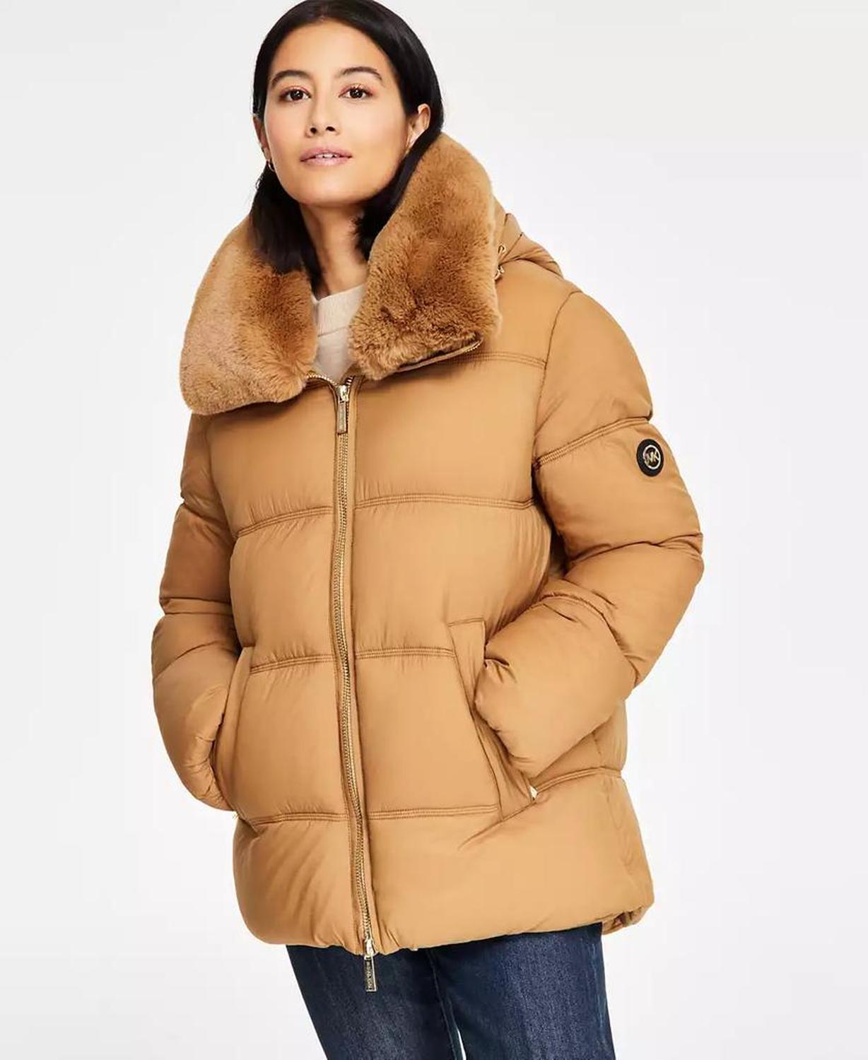 Women's Faux-Fur-Collar Hooded Puffer Coat, Created for Macy's