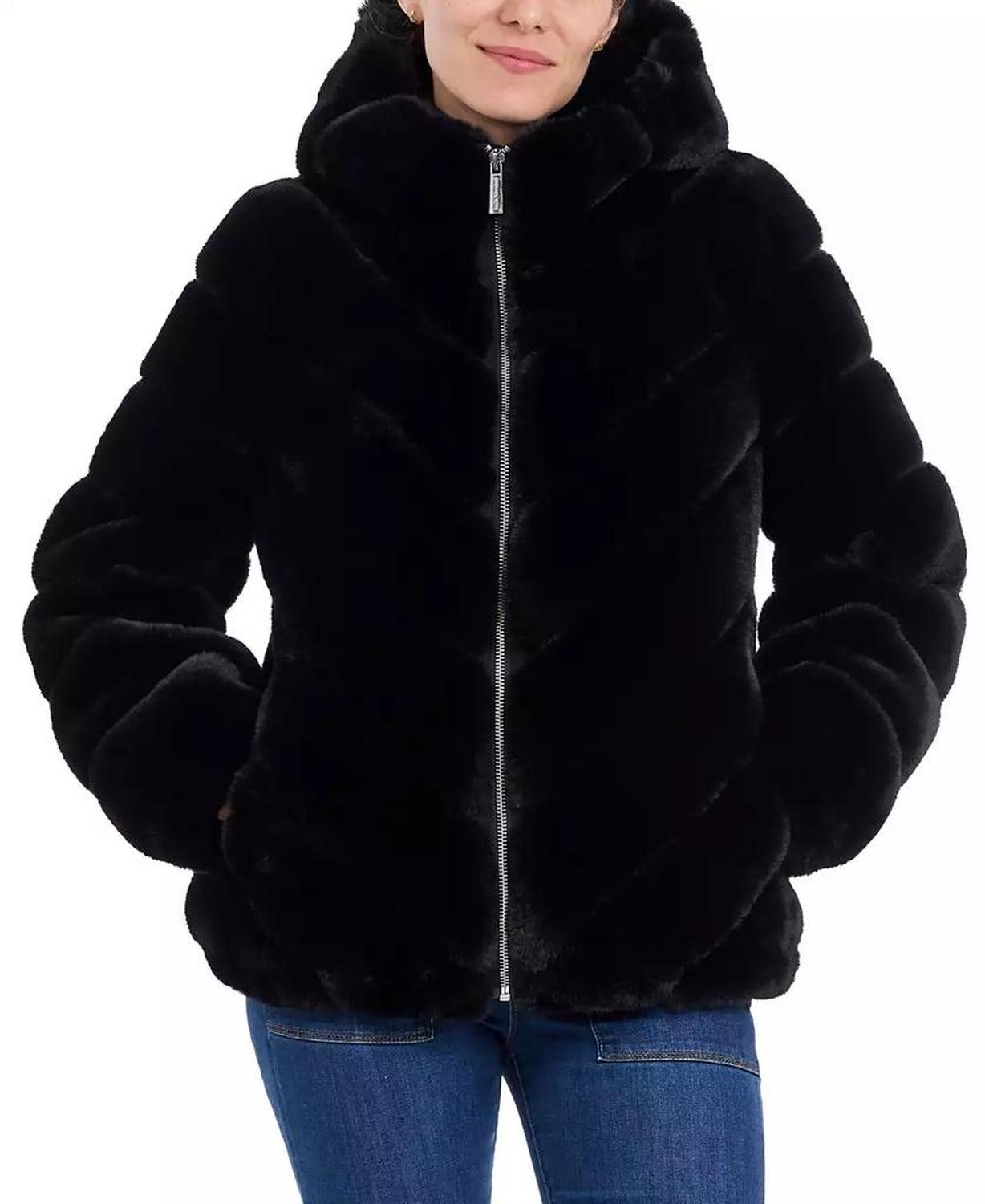 Petite Hooded Faux-Fur Coat