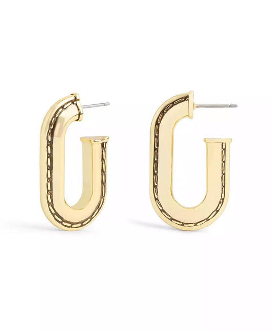 Gold-Tone Stitched Oval Hoop Earrings