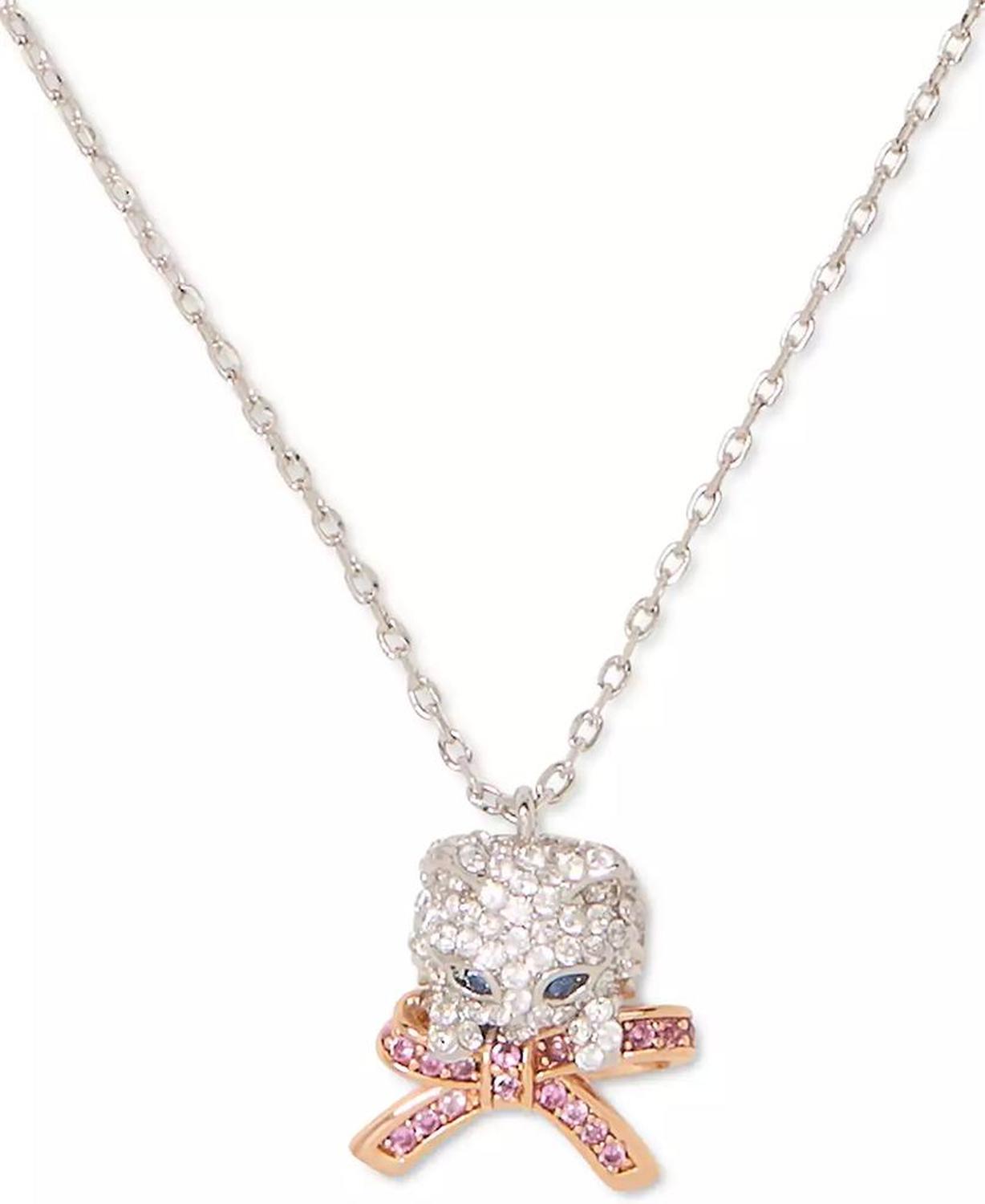 Two-Tone Pavé & Stone Pawlina Mini Pendant Necklace, 16" + 3" extender