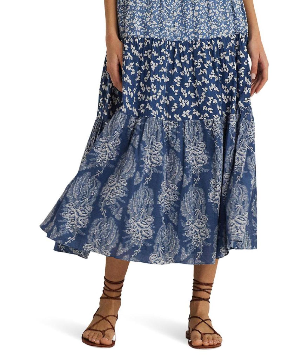 Patchwork Floral Voile Tiered Skirt