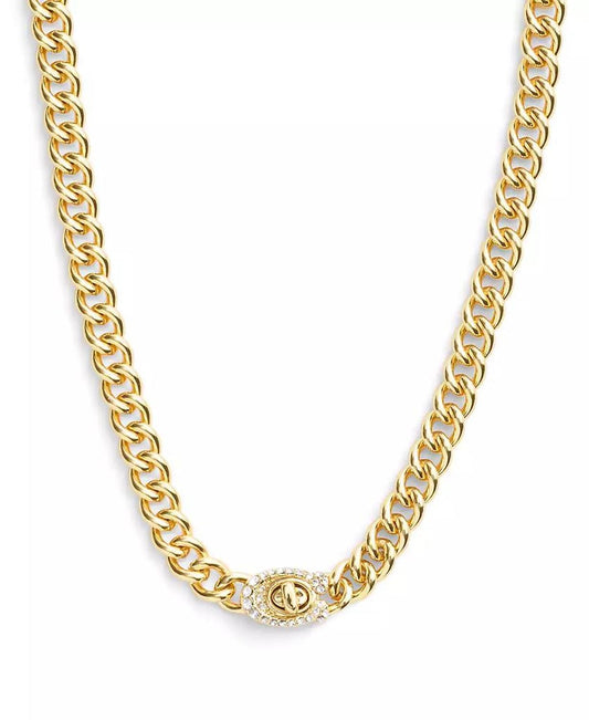 Women's Faux Stone Signature C Pave Turnlock Necklace