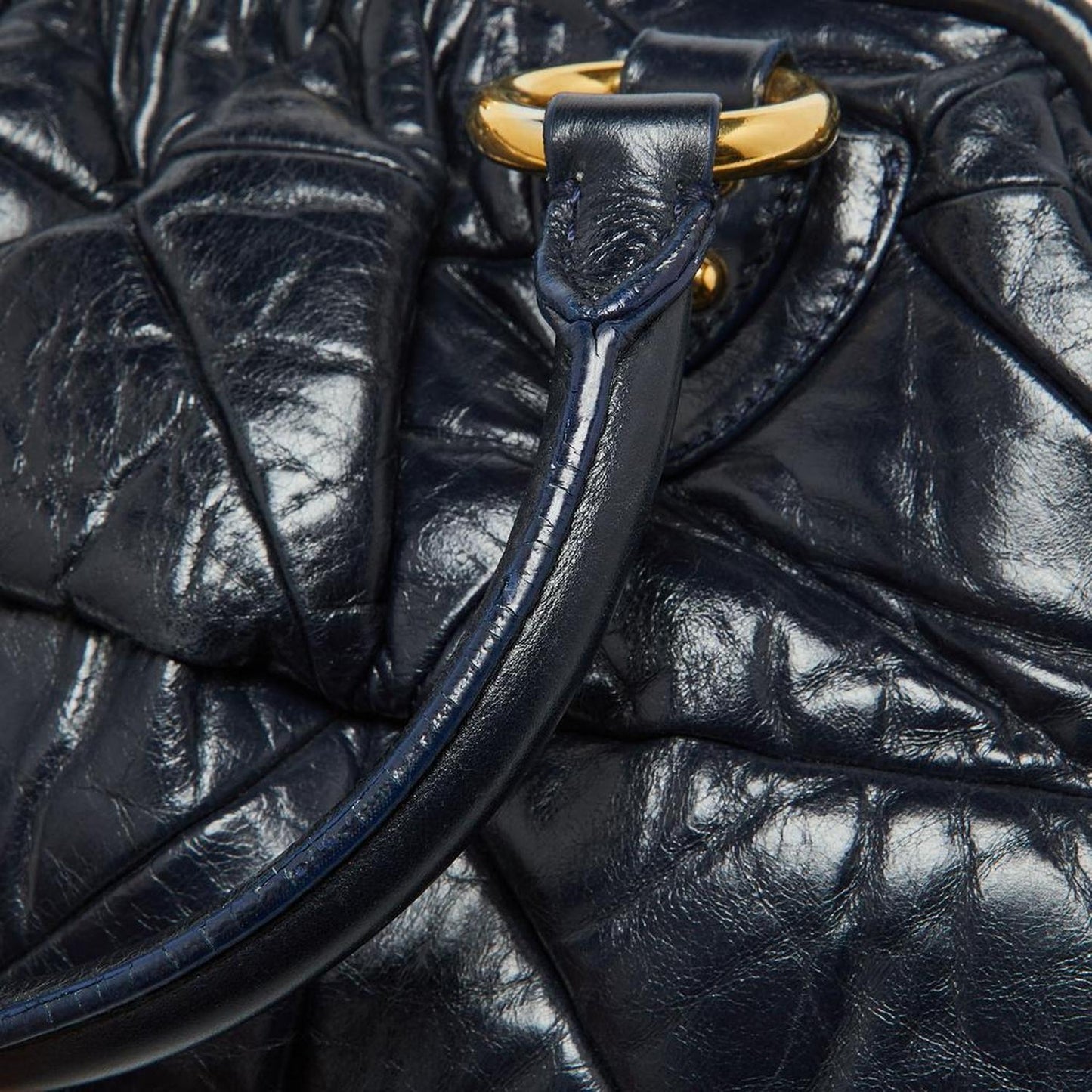 Navy Blue Quilted Leather Stam Satchel