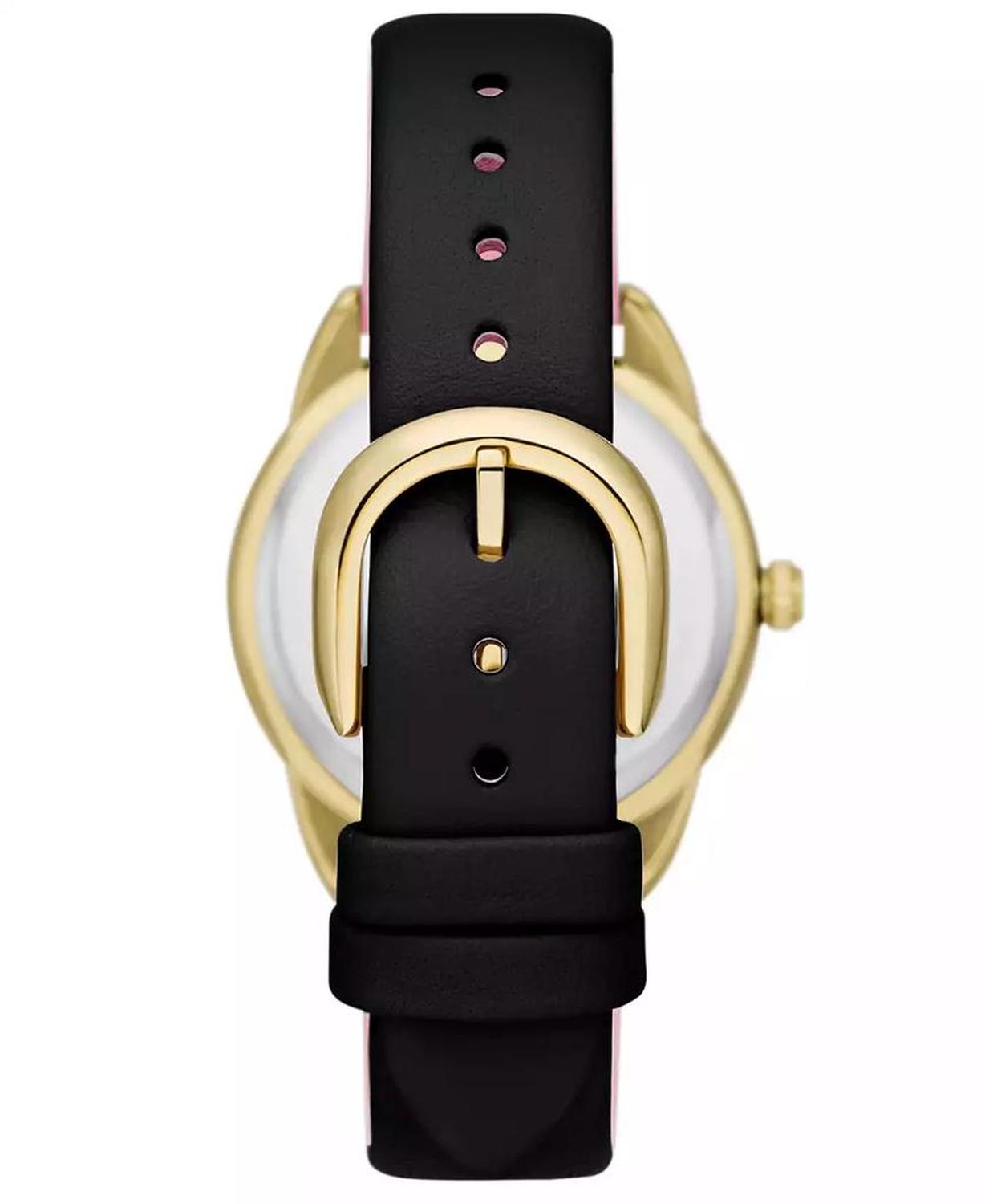 Women's Crosstown Three-Hand Gold-Tone Black Leather Watch 34mm