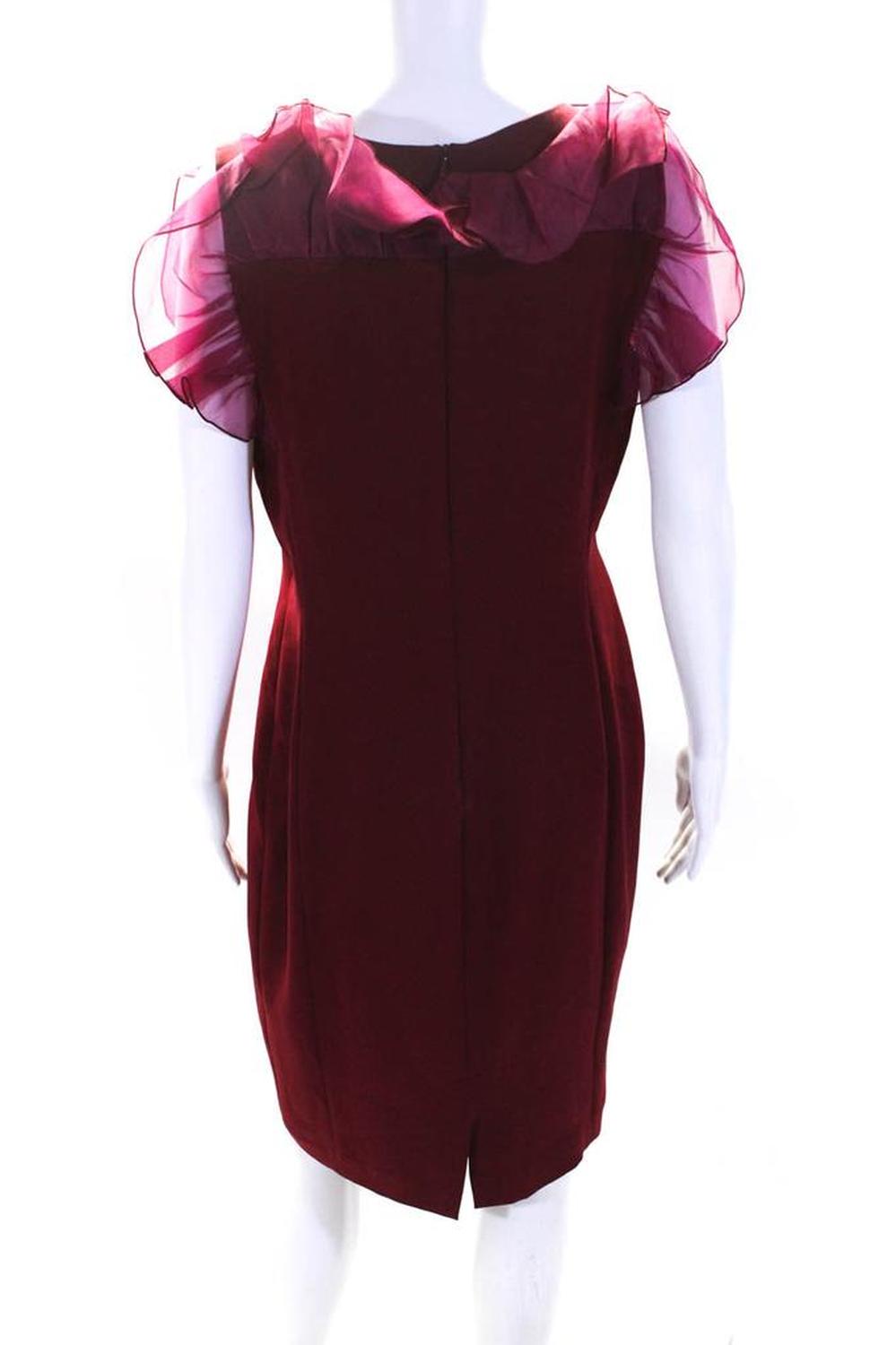 Max Mara Womens Organza Ruffle Sleeveless Sheath Dress Maroon