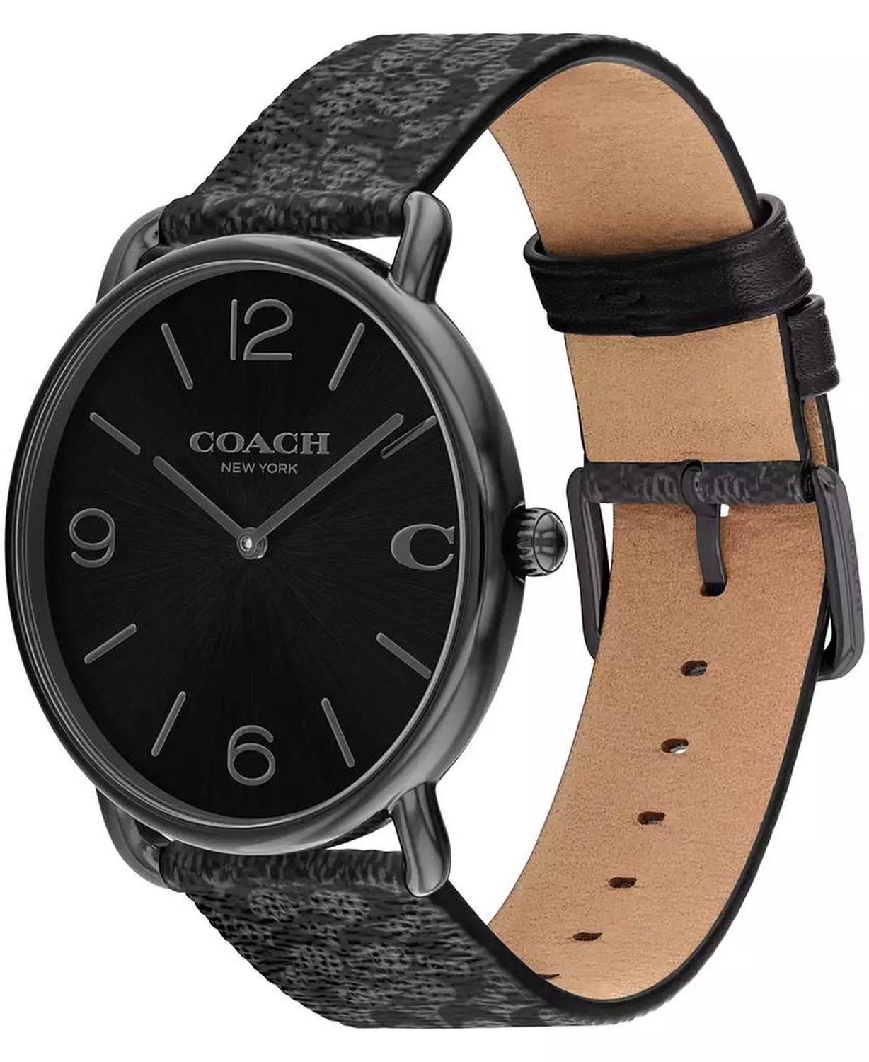 Men's Elliot Signature Charcoal Leather Strap Watch 41mm