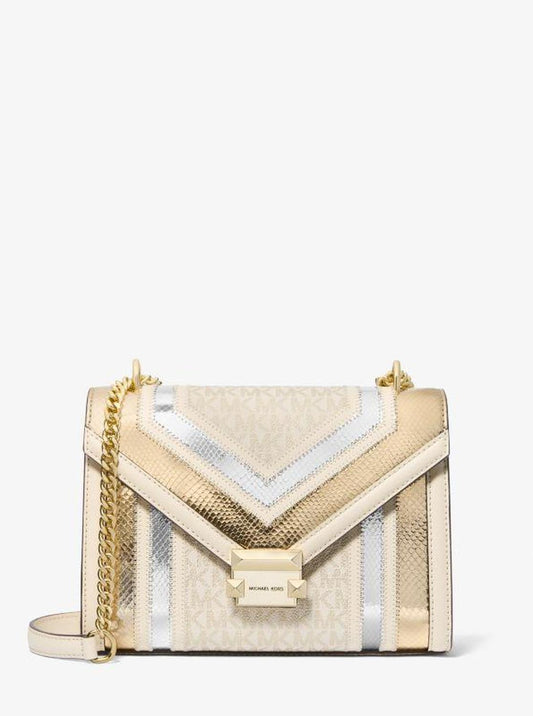 Whitney Medium Signature Logo and Metallic Shoulder Bag