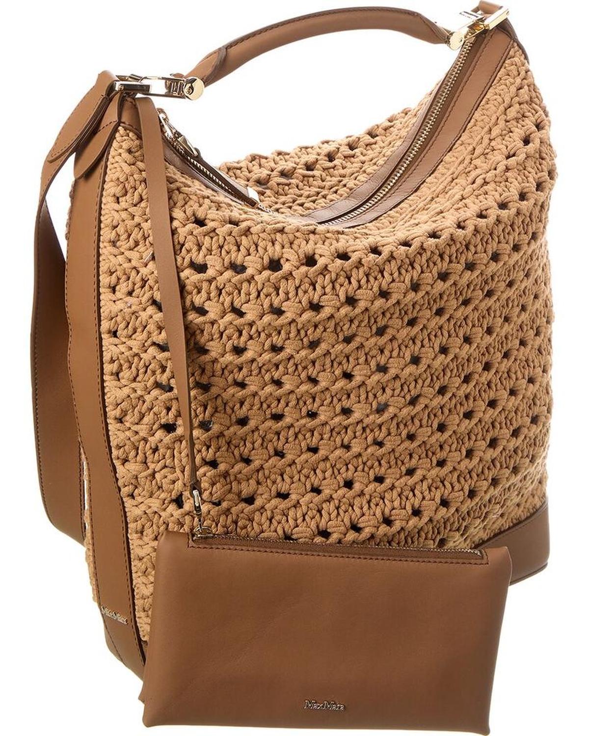 Max Mara Jean Woven & Leather Shoulder Bag