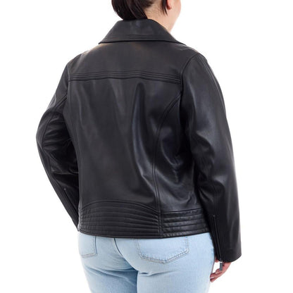 Plus Size Asymmetric Leather Moto Coat