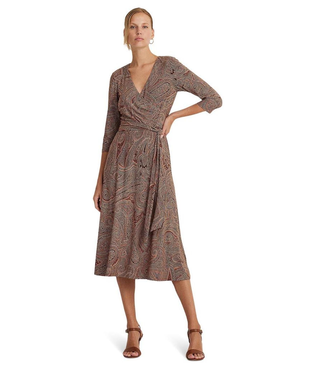 Paisley Surplice Stretch Jersey Dress