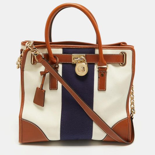 Michael Michael Kors Tricolor Canvas And Leather Large Hamilton North South Tote