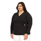 Plus Size Long Sleeve Hardware Faux Wrap Top