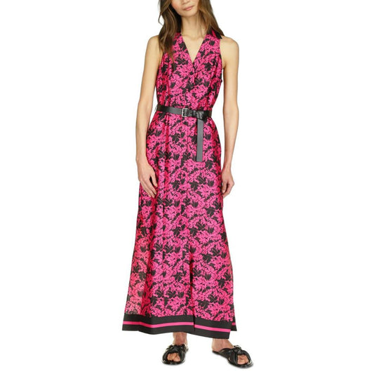 MICHAEL Women's Belted Floral-Print Maxi Dress