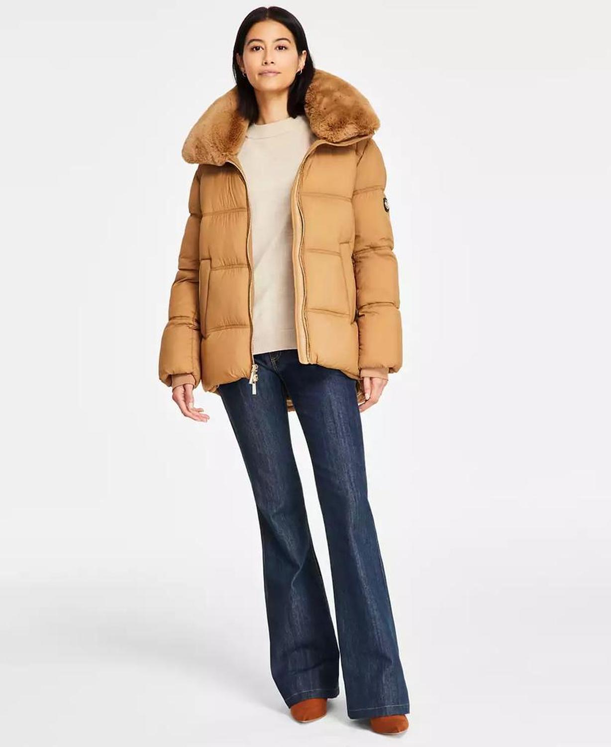 Women's Faux-Fur-Collar Hooded Puffer Coat, Created for Macy's