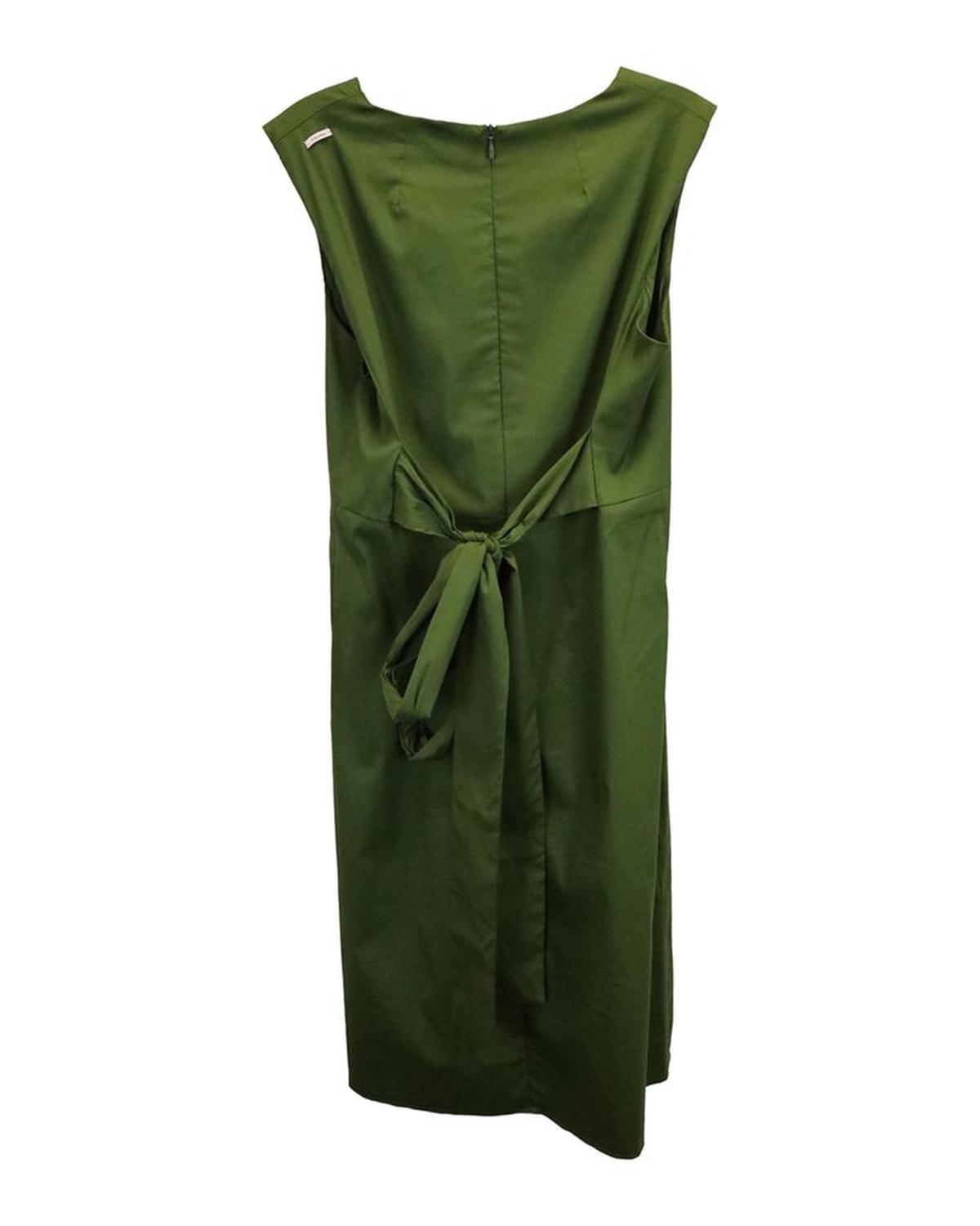 Max Mara V-neck Flared Midi Dress in Green Cotton