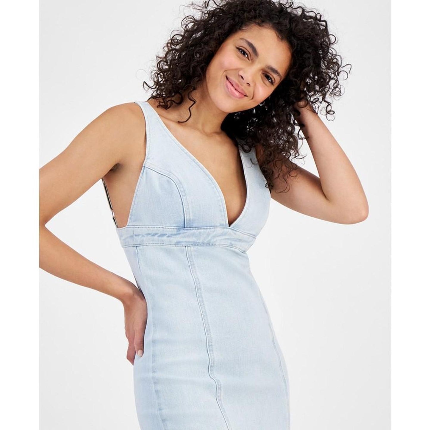 Women's Aida Sleeveless V-Neck Seamed Denim Dress