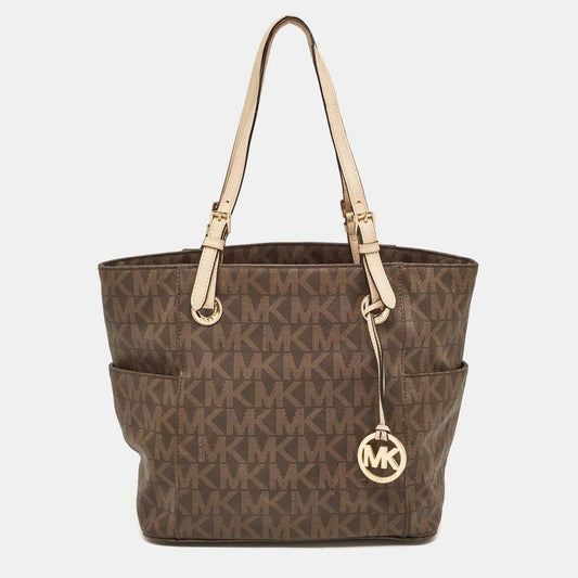 Michael Michael Kors Dark Signature Coated Canvas And Leather Jet Set Tote