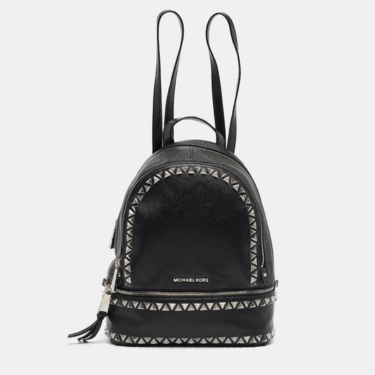 Black Faux Leather Medium Studded Rhea Backpack