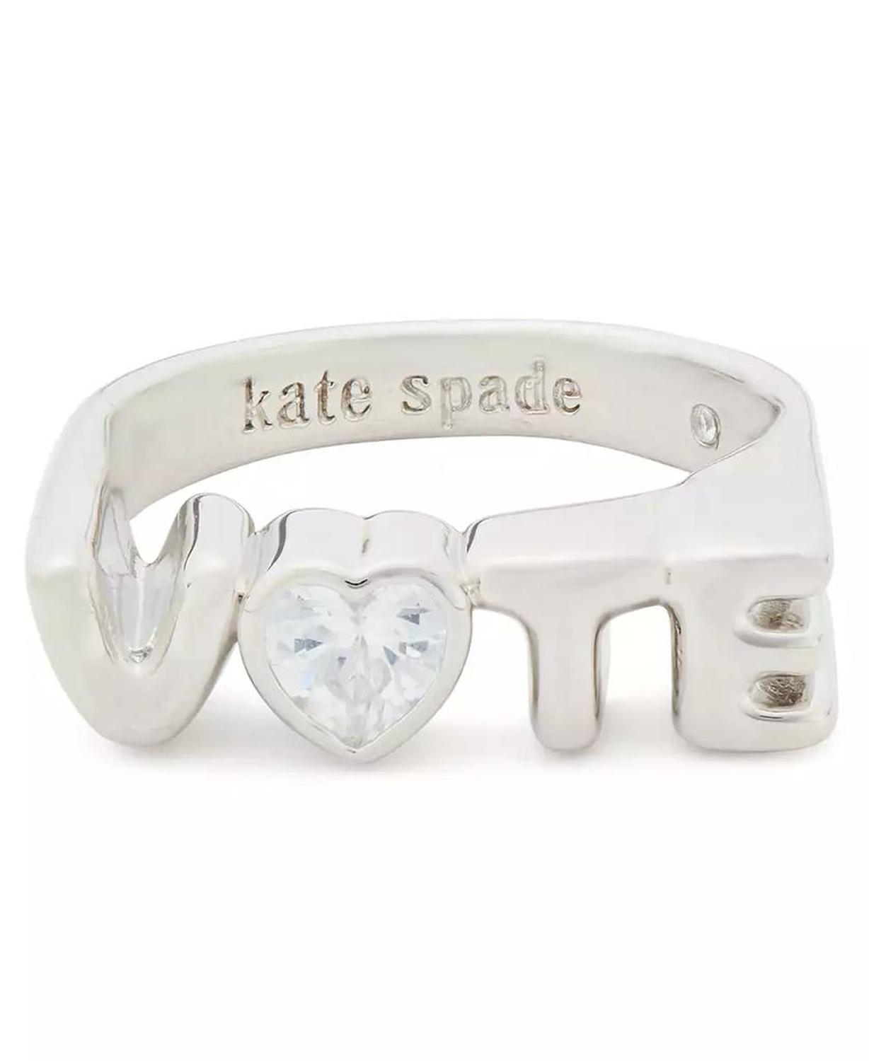 Silver-Tone Cubic Zirconia Heart Vote Signet Ring