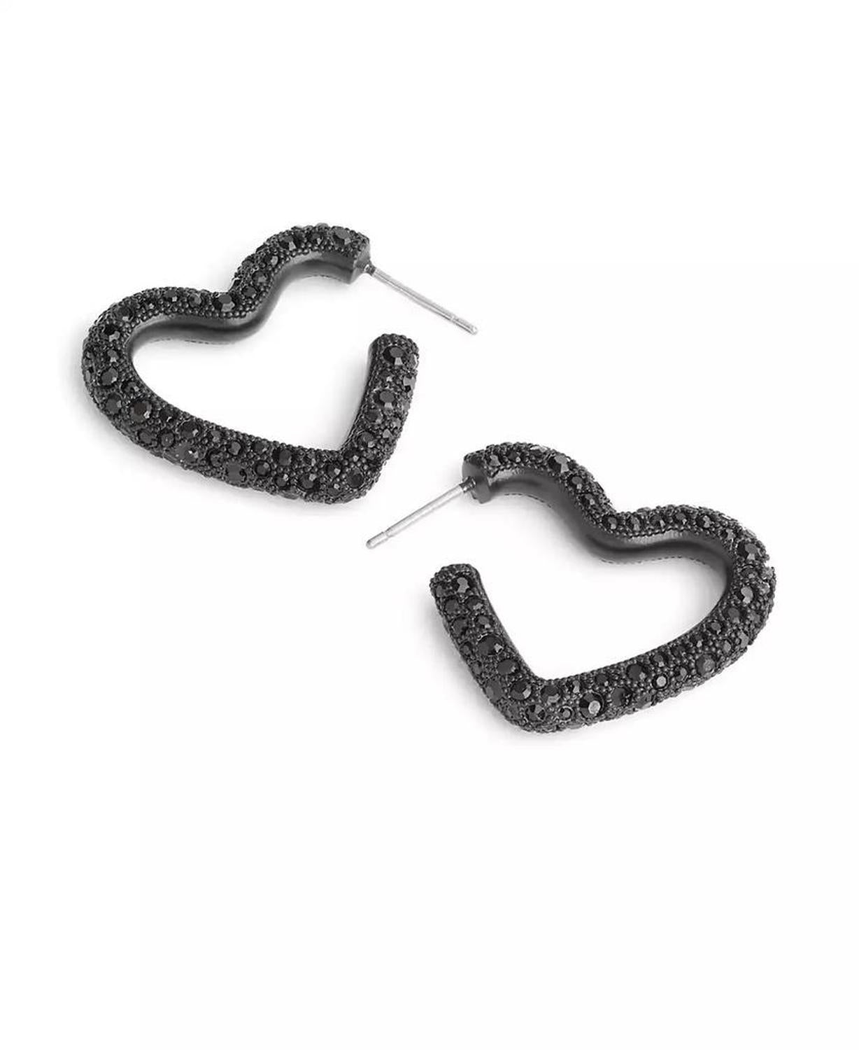 Faux Stone Pave Heart Hoop Earrings