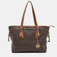 Michael Kors Brown Signature Coated Canvas And Leather Voyager Shopper Tote