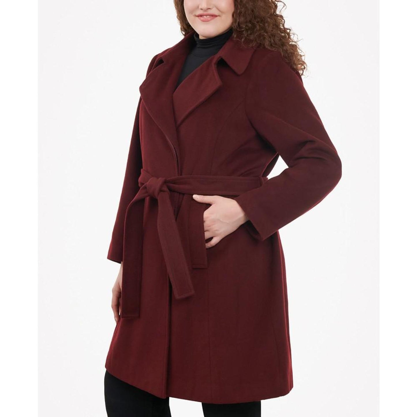 Women's Plus Size Belted Notched-Collar Wrap Coat